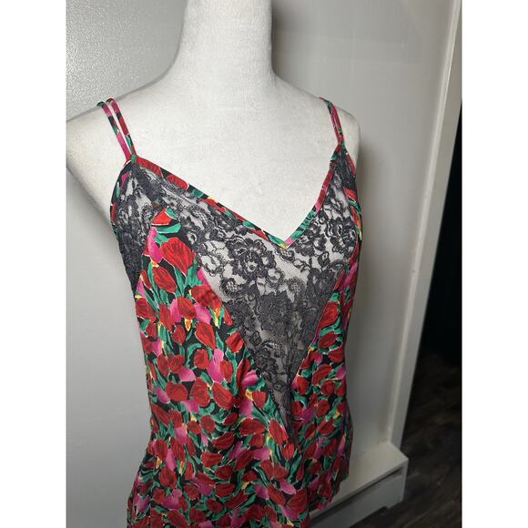 Vintage 90s VICTORIA'S SECRET Lace TULIP FLORAL Print Lingerie Slip Night Gown - Picture 2 of 8